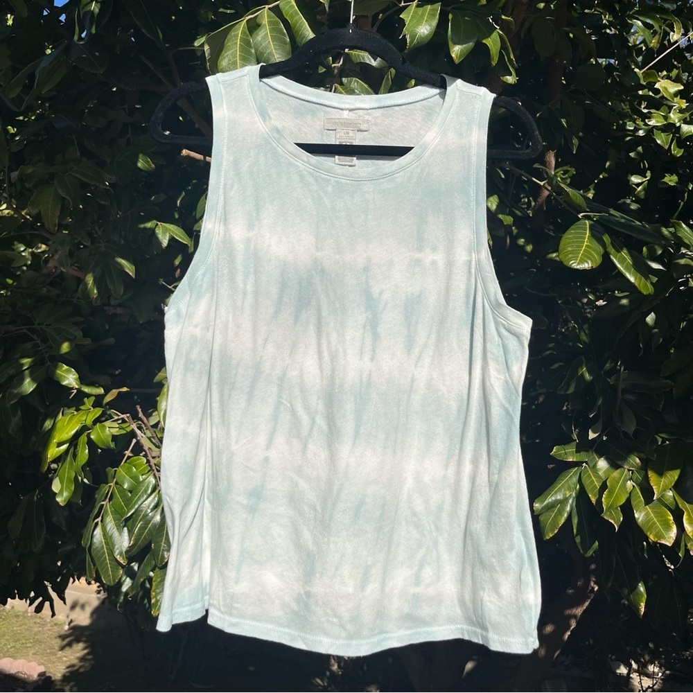 OUTERKNOWN green blue white tie dye striped crew neck sleeveless tank top